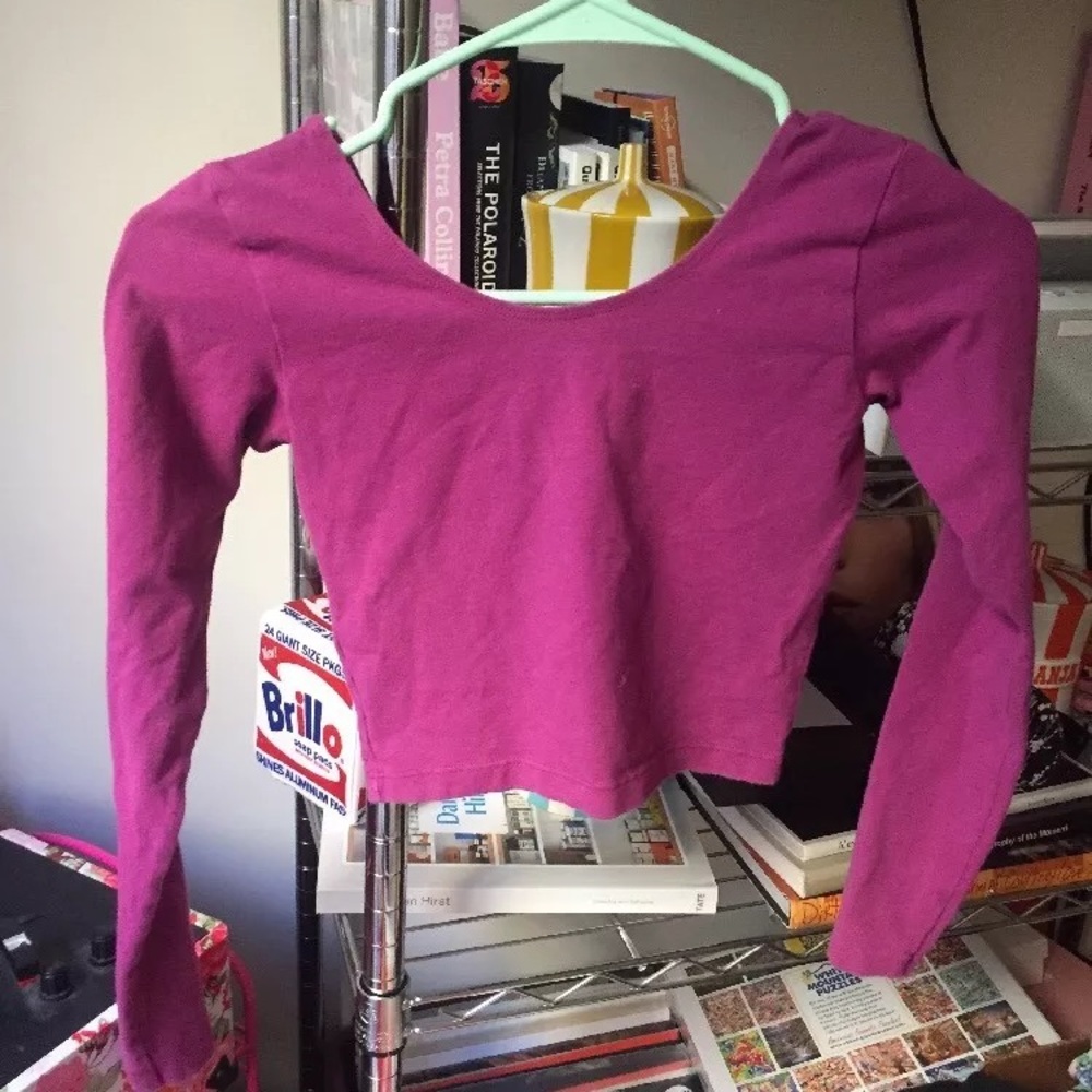 American apparel magenta long sleeve crop top